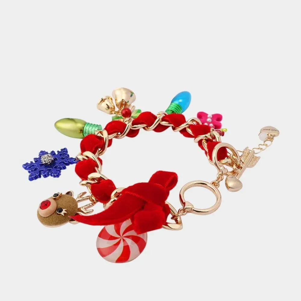 NWT $88 BETSEY JOHNSON Santa Baby Festive Christmas Gold Tone Charm Bracelet